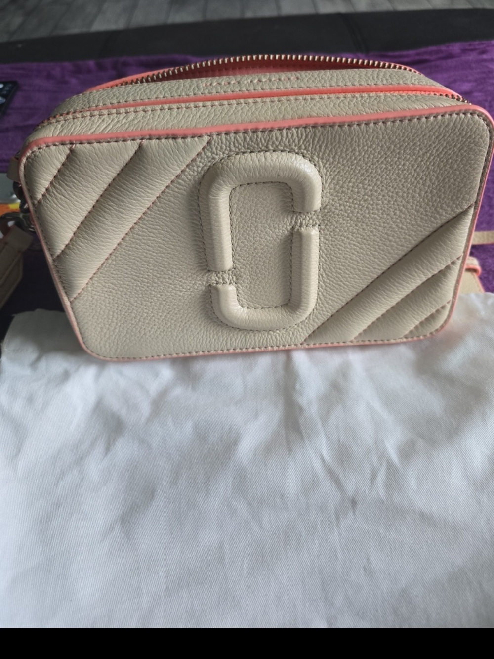 Marc Jacobs MOTO SHOT Beige Bag with Pink Trim